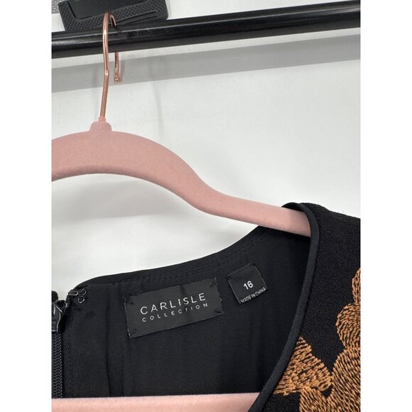 Carlisle Collection Black gold Floral Sleeveless Dress Imperial Size 16  womens - Picture 2 of 6